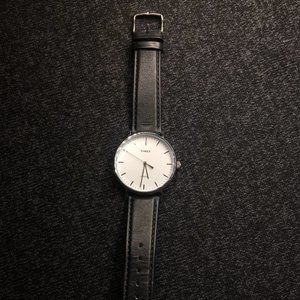 Timex Watch - White Face - Leather and Plaid Strap